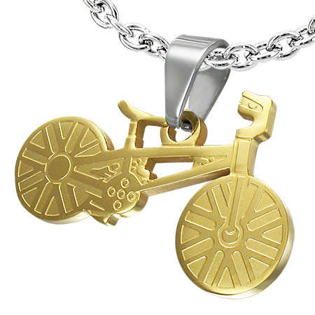 ステンレスペンダントトップ：ゴールド自転車ペンダント
